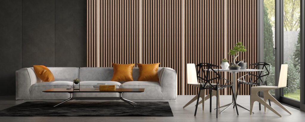 Interior of modern living room with sofa 3 D rendering